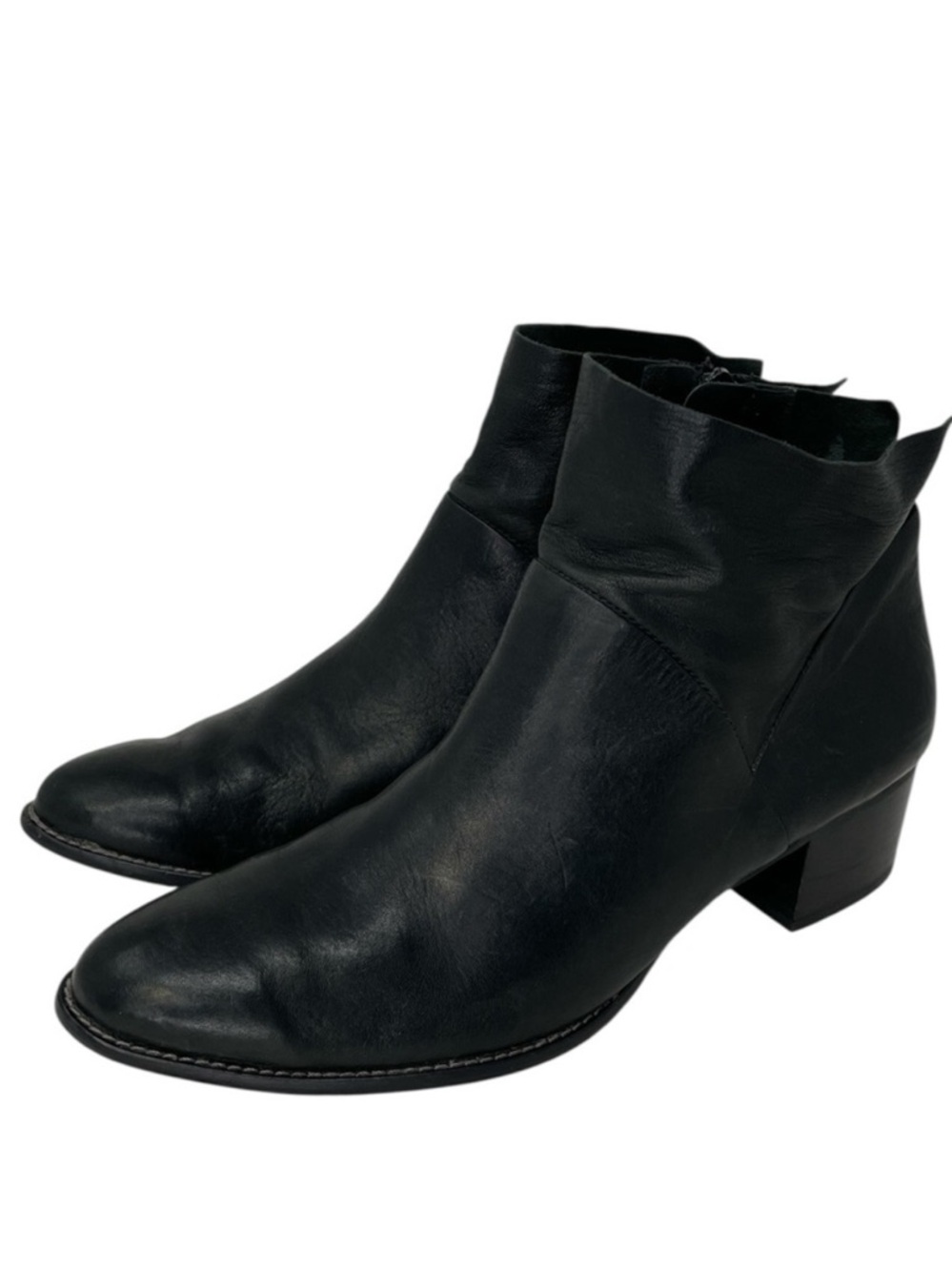 Paul Green Black Leather Ankle Boots Zip Western Booties UK 8 US 10.5